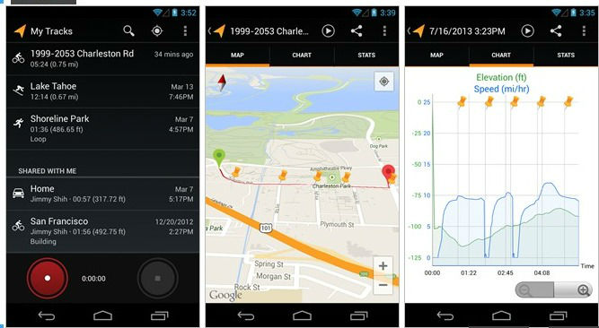 Application vélo My Tracks pour android